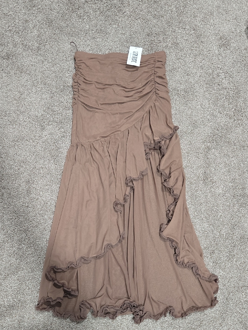 12th Tribe Taupe Maxi Skirt with Ruched Waist Open Leg Size Large